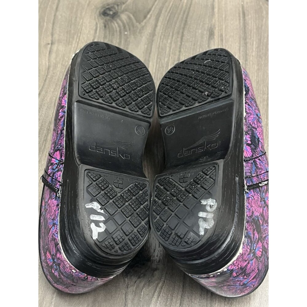 RARE DANSKO XP PATENT LEATHER PINK/BLUE PRINT CLOG 38 - Picture 11 of 13